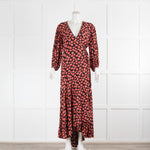 Ganni Black and Red Floral Maxi Wrap Dress
