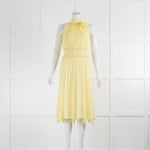 Blumarine Lemon Yellow Chiffon Dress with Flower Embellishment