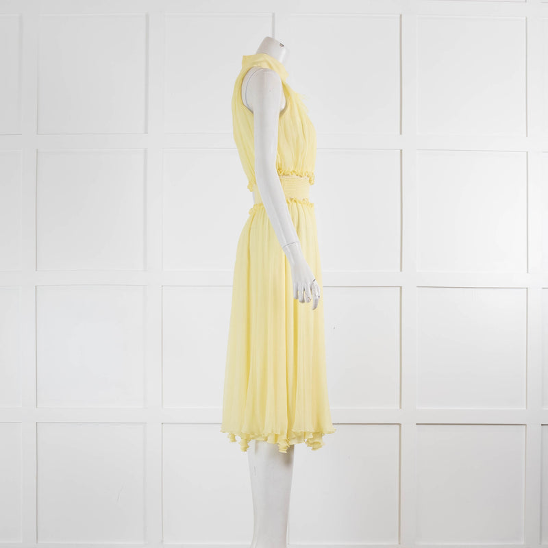 Blumarine Lemon Yellow Chiffon Dress with Flower Embellishment
