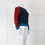 Victoria Beckham Red and Blue Lurex Raglan Jumper