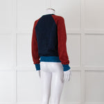 Victoria Beckham Red and Blue Lurex Raglan Jumper