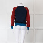 Victoria Beckham Red and Blue Lurex Raglan Jumper