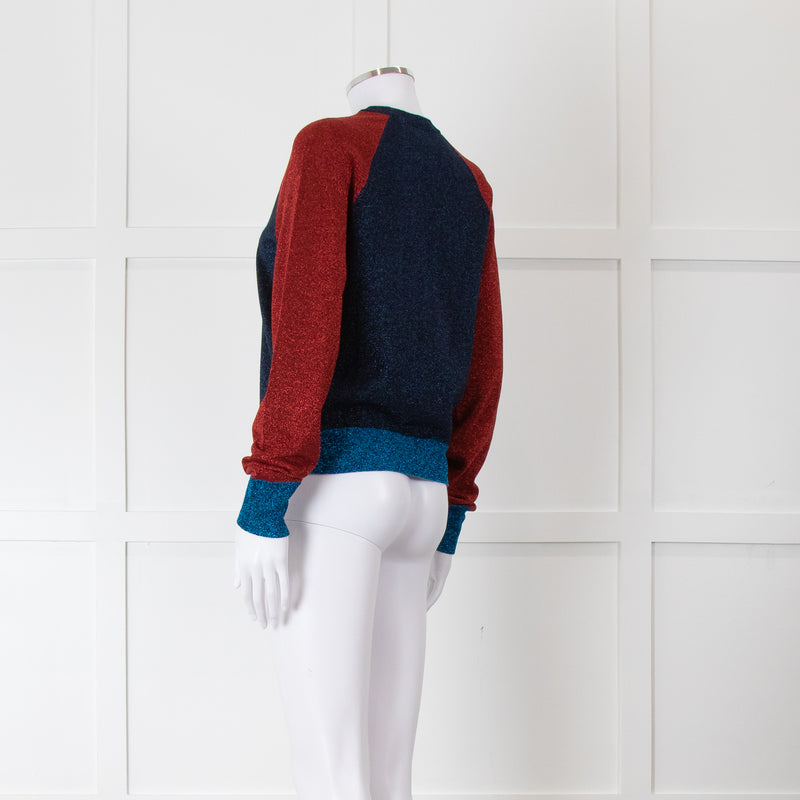 Victoria Beckham Red and Blue Lurex Raglan Jumper