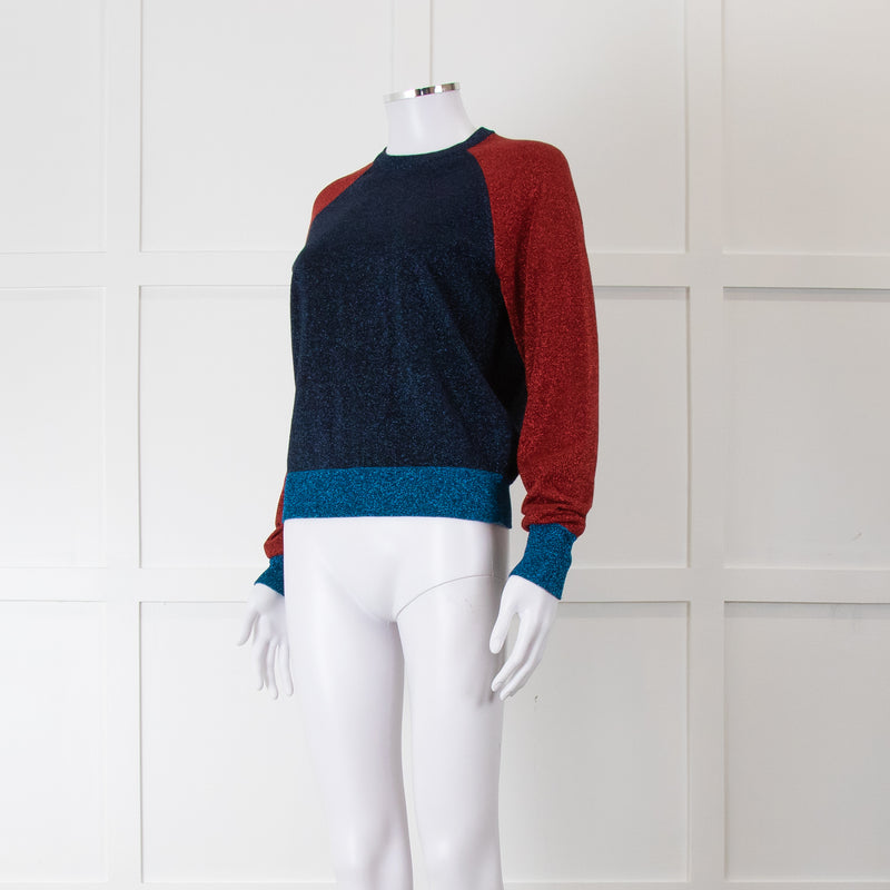 Victoria Beckham Red and Blue Lurex Raglan Jumper