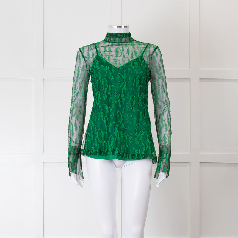 Victoria Beckham Green and Black Lace Fitted Top with Green Slip