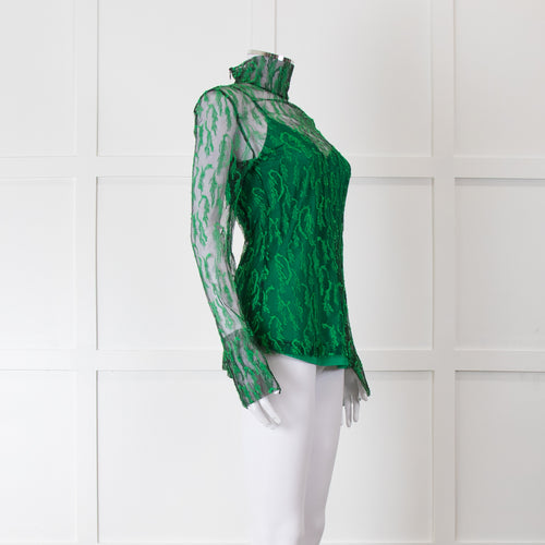 Victoria Beckham Green and Black Lace Fitted Top with Green Slip