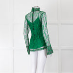 Victoria Beckham Green and Black Lace Fitted Top with Green Slip