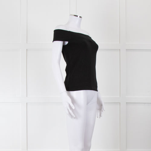 Anine Bing Black Stretch Jersey Off The Shoulder Top