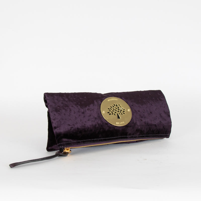 Mulberry Purple Ostrich Velvet Daria Clutch Bag