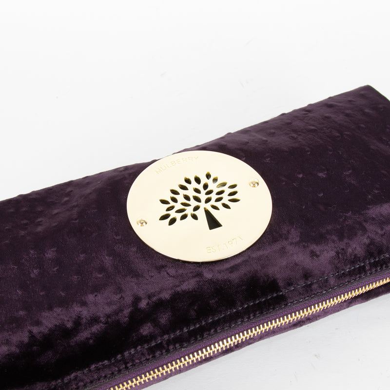 Mulberry Purple Ostrich Velvet Daria Clutch Bag