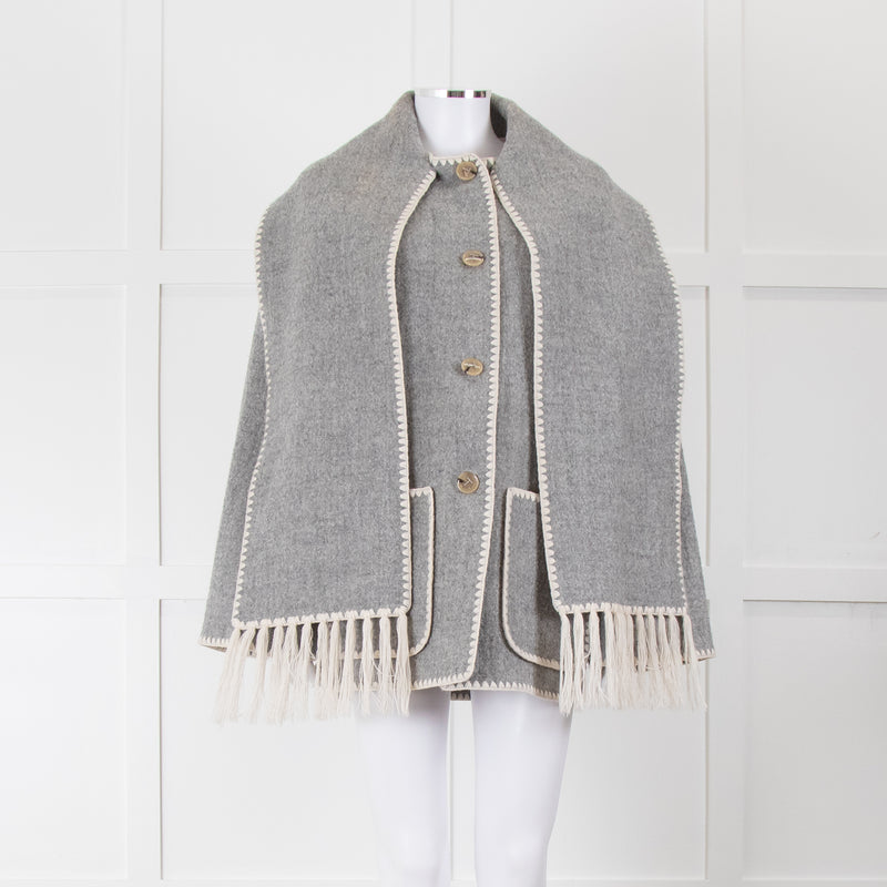 Toteme Grey Blanket Stitch Trim Draped Coat