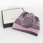 Gucci Grey & Pink Cashmere Logo Beanie