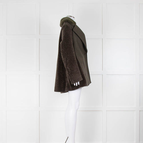 Max Mara Green Wool Front Shearling Back Short Coat