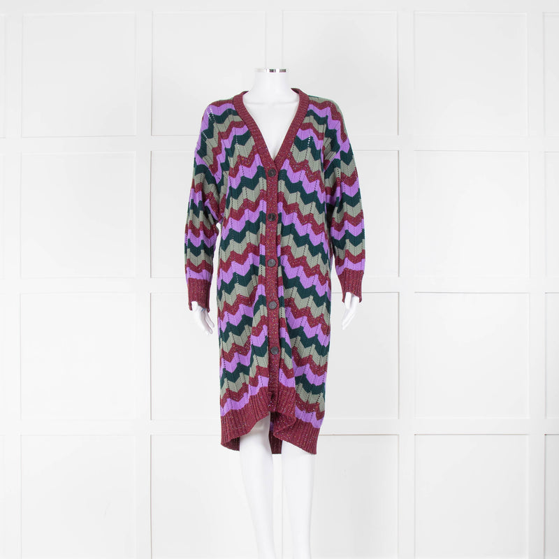 M By Missoni Purple Green Zig Zag Long Cardigan