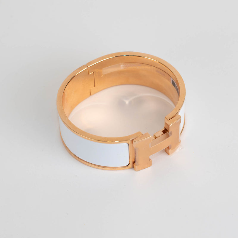 Hermes Rose Gold White Clic Clac GM Bangle