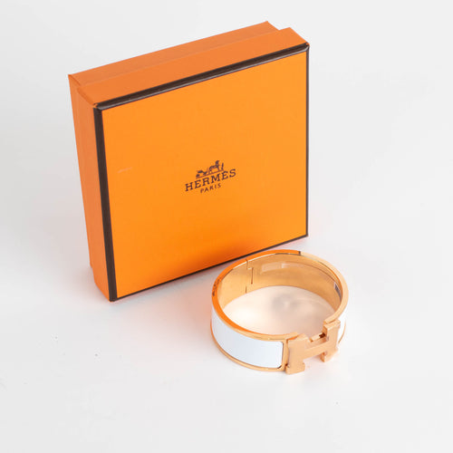 Hermes Rose Gold White Clic Clac GM Bangle