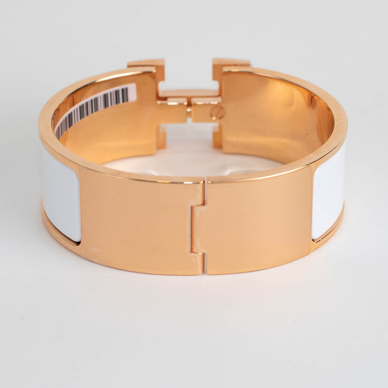 Hermes Rose Gold White Clic Clac GM Bangle