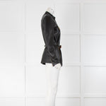 Gucci Black Leather Zip Up Bamboo Detail Belt Jacket