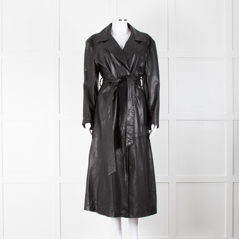 Envelope1976 Black Leather Trench with Belted Waist