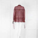 Michael Michael Kors Black, Red , White Patterned Blouse With Tassels & Frill Sleeves