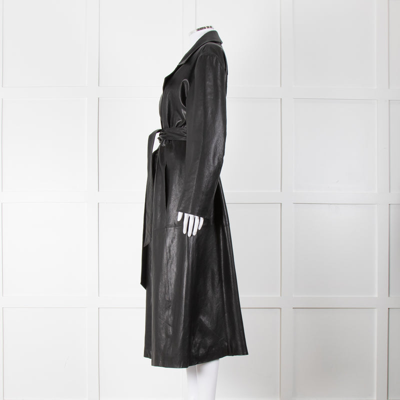 Envelope1976 Black Leather Trench with Belted Waist