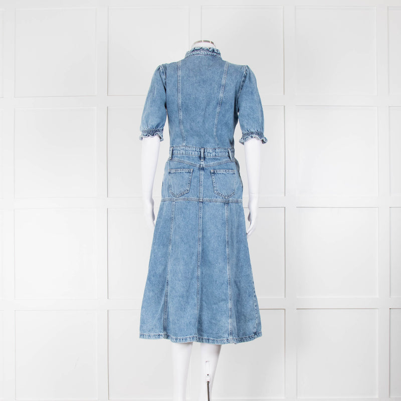 Donna Ida x Fran Bacon Denim Frilled Midi Dress