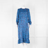 Kitri Blue Animal Print Round Neck Midi Dress