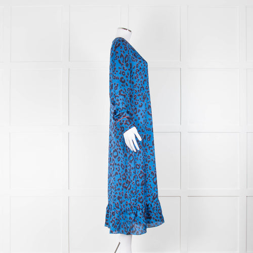 Kitri Blue Animal Print Round Neck Midi Dress