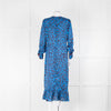 Kitri Blue Animal Print Round Neck Midi Dress