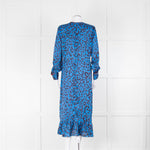 Kitri Blue Animal Print Round Neck Midi Dress