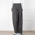 Victoria Beckham Grey Herringbone Pinstripe Carrot Shape Trousers