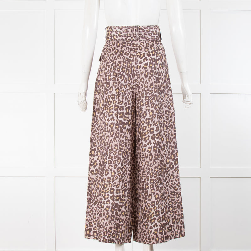 Zimmerman Pale Pink Animal Print Belted Wide Leg Trousers