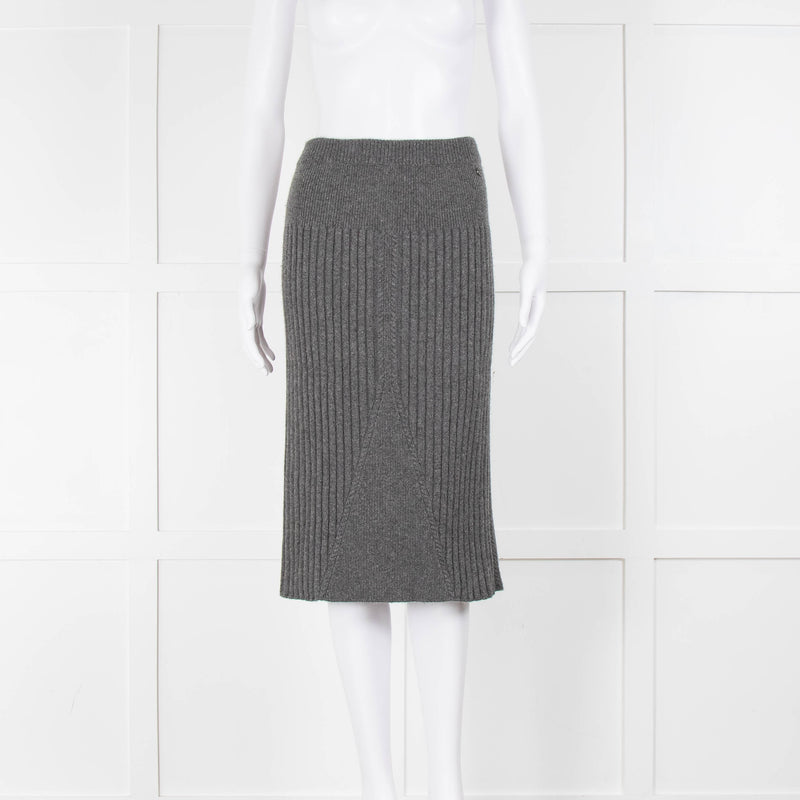 Chanel Grey Ribbed Cashmere Pencil Skirt