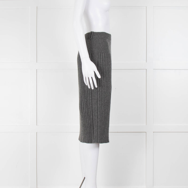 Chanel Grey Ribbed Cashmere Pencil Skirt