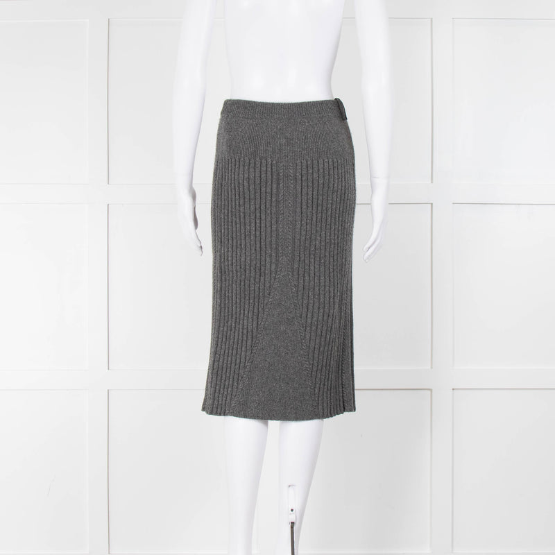 Chanel Grey Ribbed Cashmere Pencil Skirt