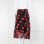 Simone Rocha Black Red Flower Embroidered Tulle Midi Skirt