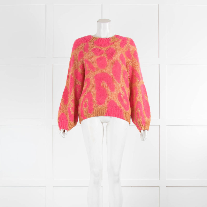 Stella McCartney Pink and Orange  Leopard Intarsia Jumper