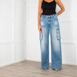 DL 1961 Wide Leg Low Rise Vintage Cargo Jean in Aged Mid