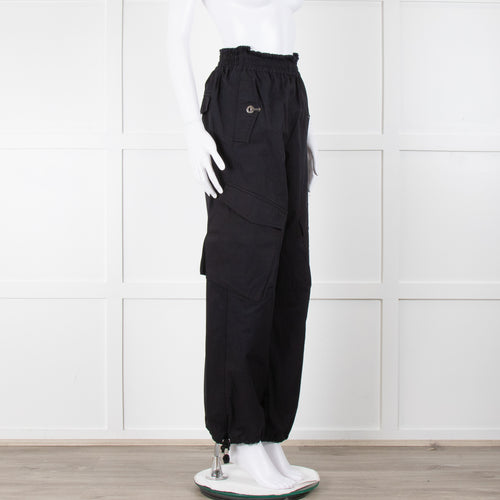 Dion Lee Black Frayed Waistband Cargo Trousers