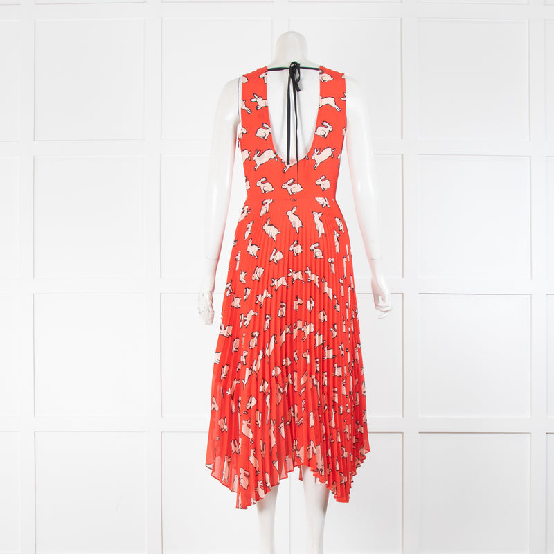 Markus Lupfer Red Sleeveless Dress With Rabbit Print