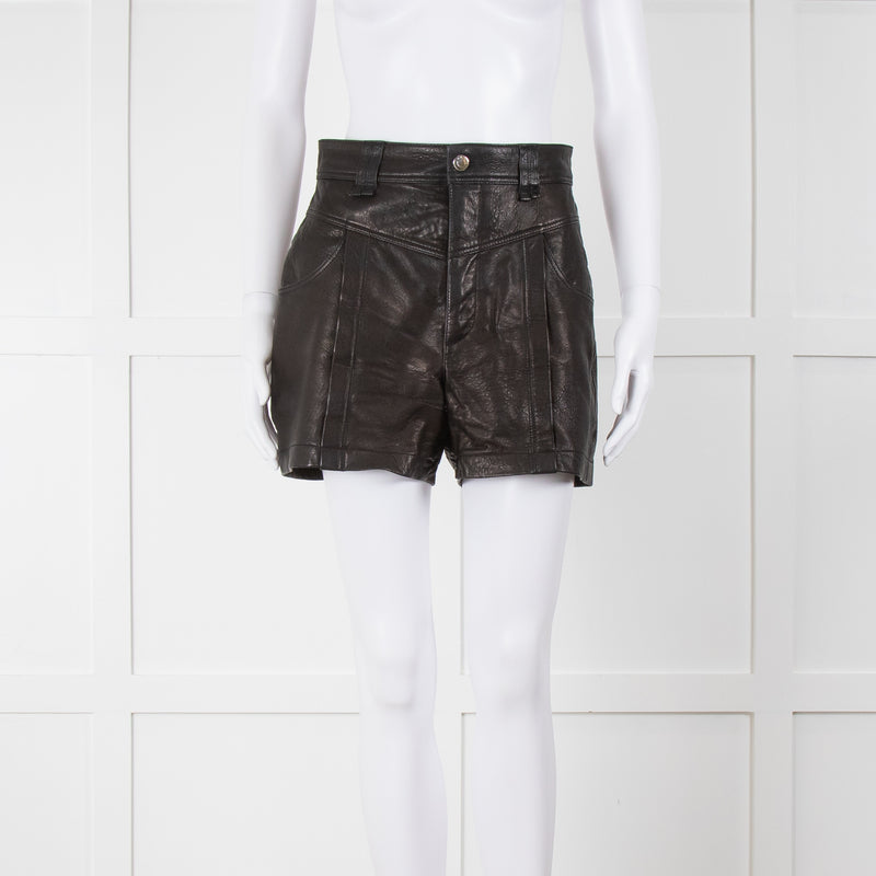 IRO Black Leather High Waist Shorts