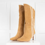 Iro Takari Camel Suede And Shearling Trim Kitten Heel Boots