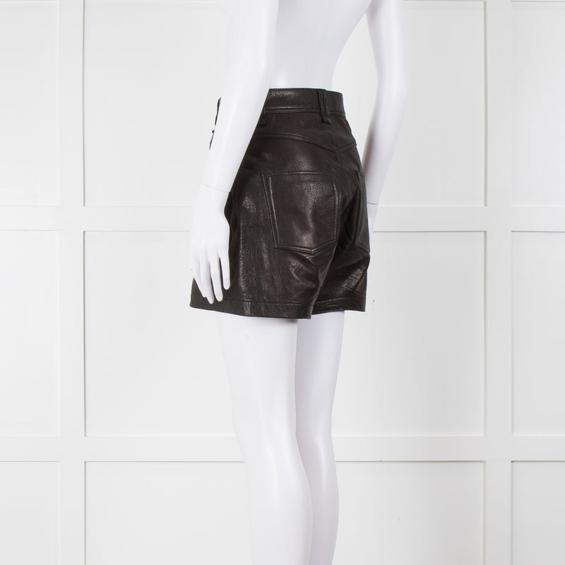 IRO Black Leather High Waist Shorts