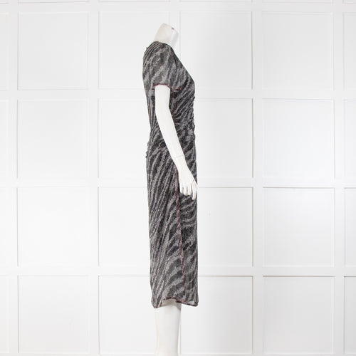 Rag & Bone Black, White, Red Print Silk Ruche Front Dress With Slip