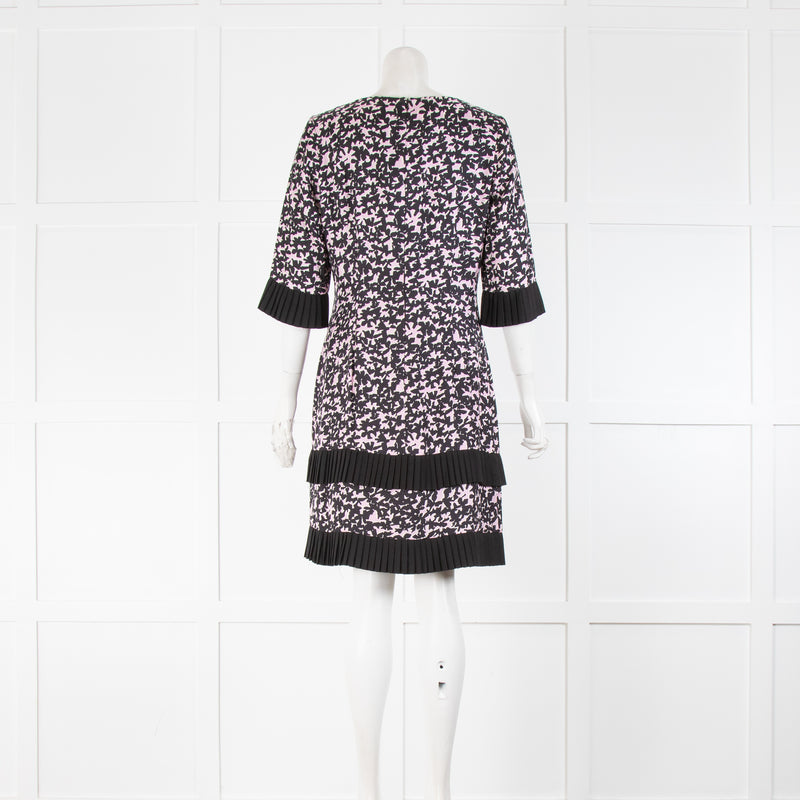 Milly Black & Pink Pattern Frill Shift Dress