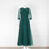 Costarellos Green Lace 3/4 Sleeve Evening Dress