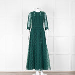 Costarellos Green Lace 3/4 Sleeve Evening Dress