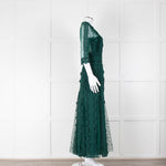 Costarellos Green Lace 3/4 Sleeve Evening Dress