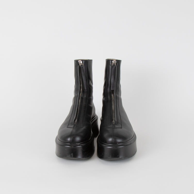 The Row Black Leather Zip Front Boot