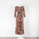 Raey Black Peach Floral Silk Midi Dress